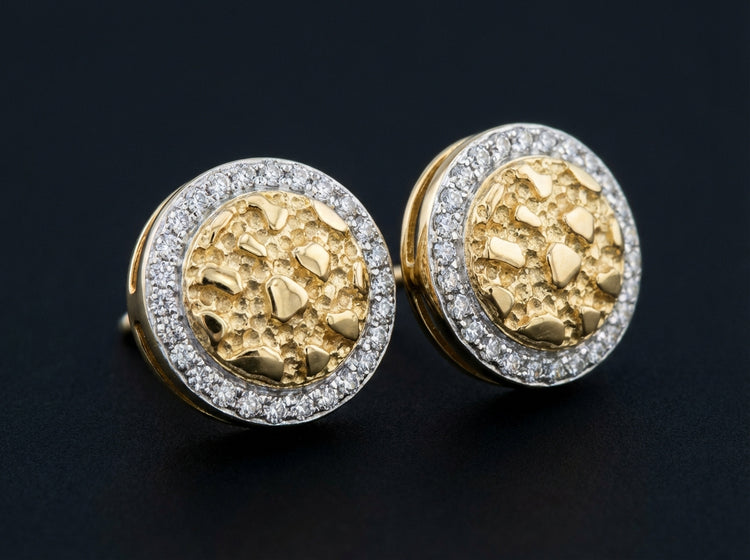 10k Gold Diamond Nugget Circle Earrings 1/8 Cttw three-quarter view - GOLDZENN