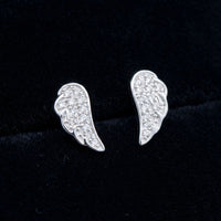 1/20CTW Round Diamond Angel Wing Stud Earrings - 14K White Gold three-quarter view - GOLDZENN