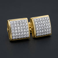 10k Yellow Gold Round Diamond Square Earrings 1/5 Cttw three-quarter view - GOLDZENN