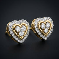 10k Gold Diamond Heart Earrings 1/5 CTTW three-quarter view - GOLDZENN