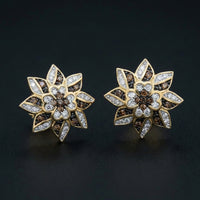 1/4CT Cognac Diamond Flower Earrings in 10k Gold three-quarter view - GOLDZENN