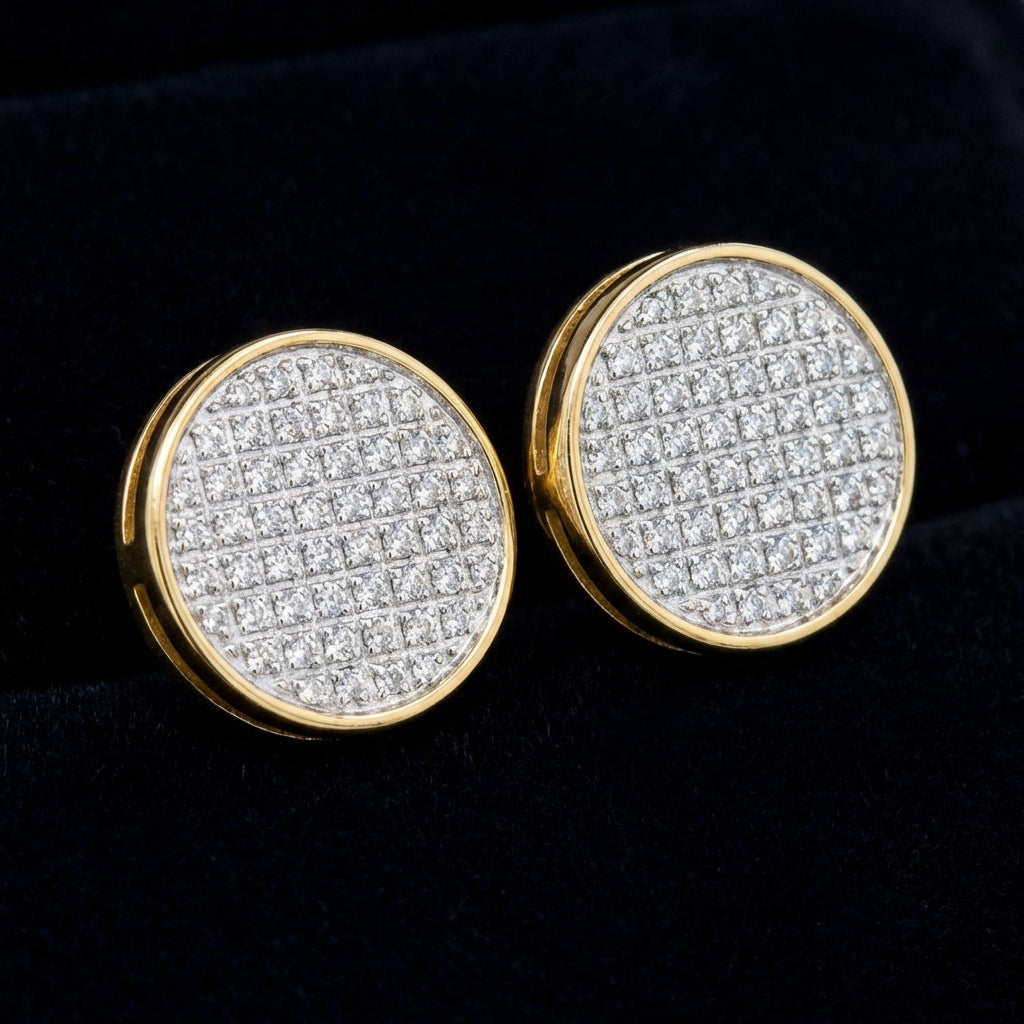 10k Yellow Gold Diamond Circle Earrings 1/5 CTTW three-quarter view - GOLDZENN