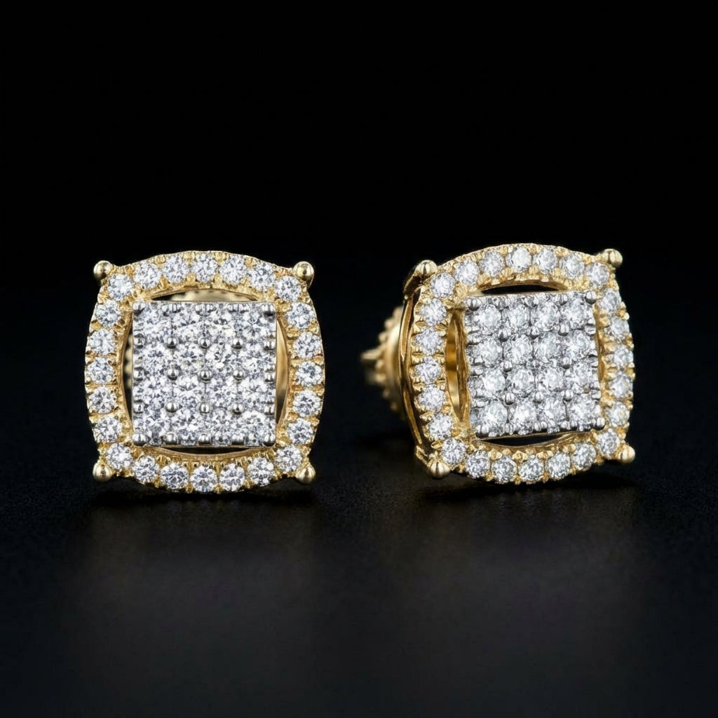 Men’s Diamond Earring 3/8 CT in 10k Yellow Gold three-quarter view - GOLDZENN