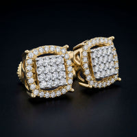 1/4CTW Cushion Diamond Earrings in 10K Yellow Gold three-quarter view - GOLDZENN