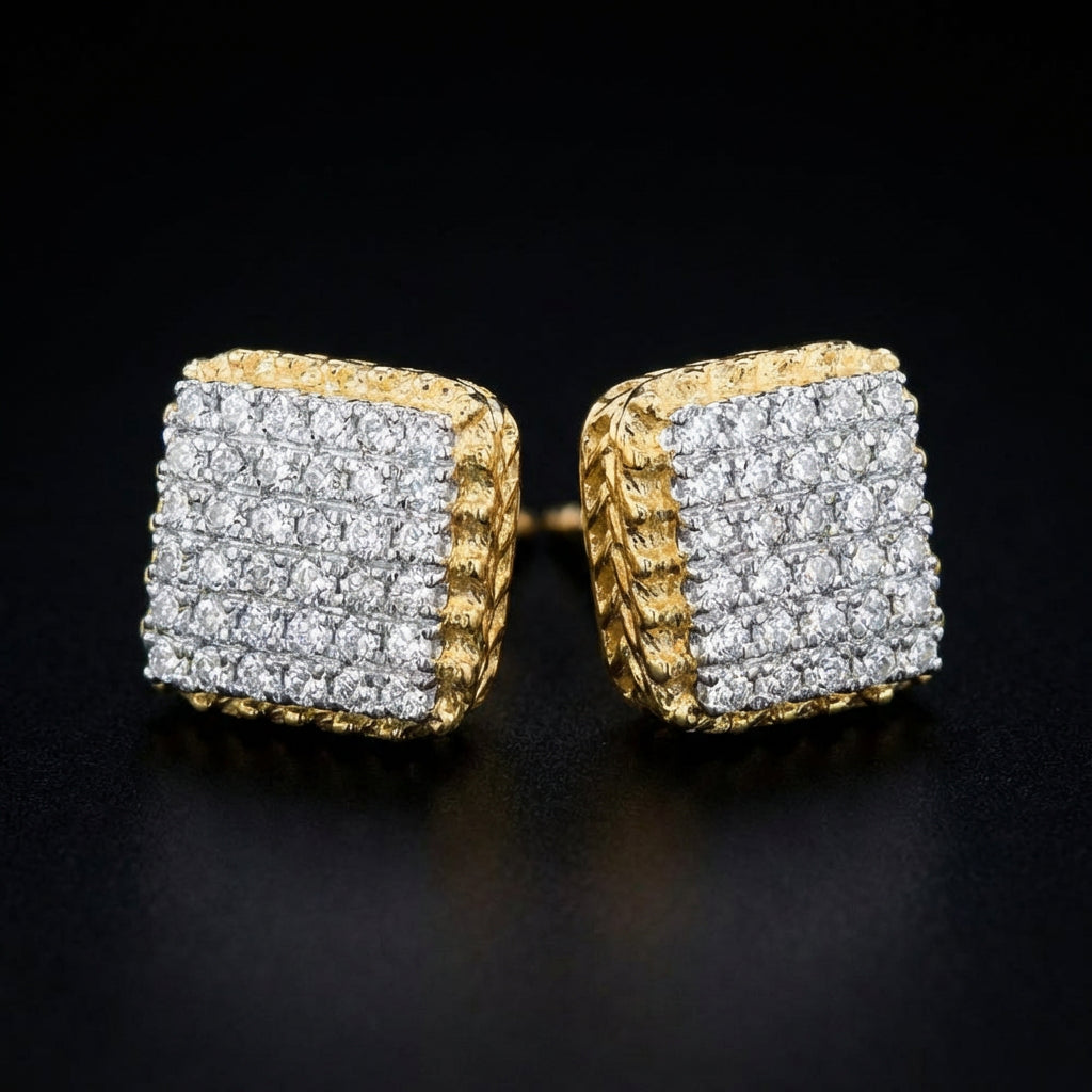 1/4CTW Natural Diamond Cushion Mens Earring 10K Gold three-quarter view - GOLDZENN