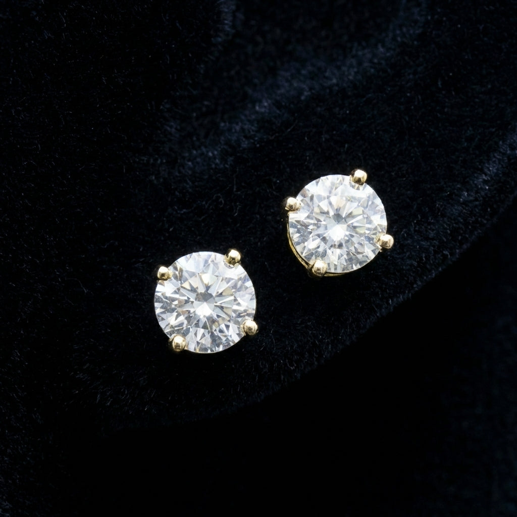 14k Yellow Gold Diamond Solitaire Stud Earrings 3/8 Cttw three-quarter view - GOLDZENN