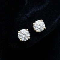 14k Yellow Gold Diamond Solitaire Stud Earrings 3/8 Cttw three-quarter view - GOLDZENN