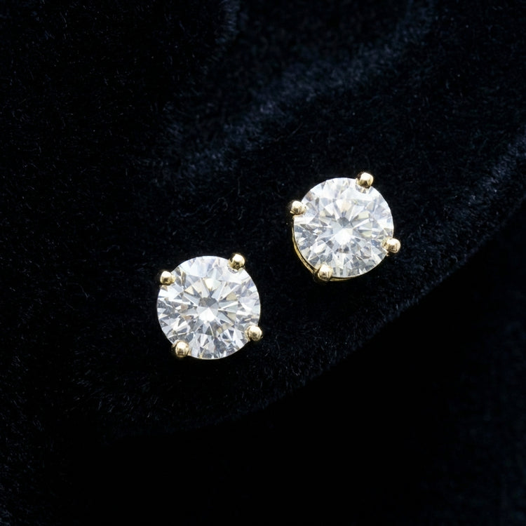 14k Yellow Gold Diamond Solitaire Stud Earrings 3/8 Cttw three-quarter view - GOLDZENN