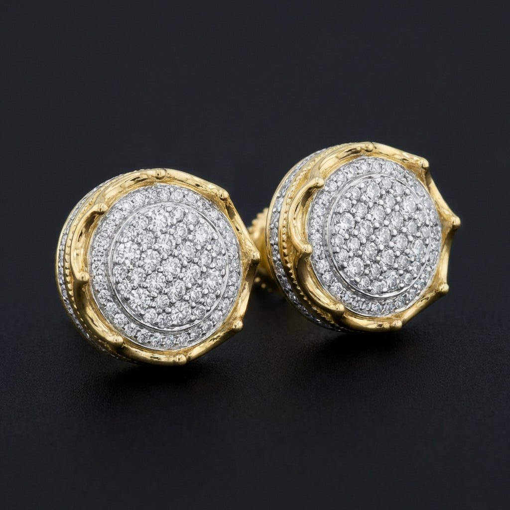 1CTW Natural Diamond P1 Round Men's Earring 10K Gold three-quarter view - GOLDZENN