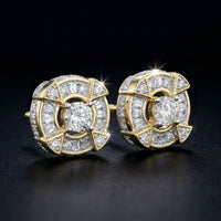 3/8CTW Diamond Round Men's Earrings 10K Gold three-quarter view - GOLDZENN