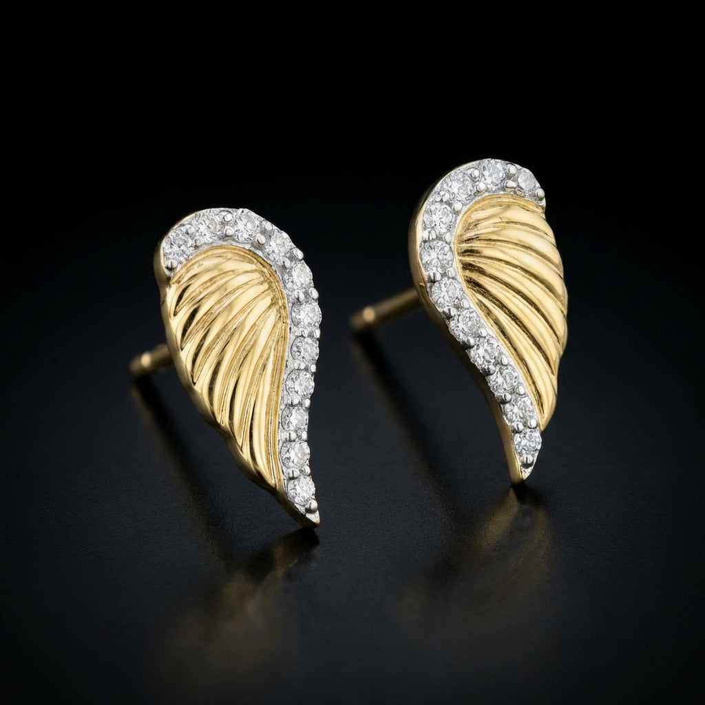 1/10 CTW Natural Diamond Wing Earrings three-quarter view - GOLDZENN