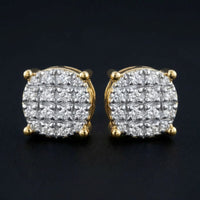 10k Yellow Gold Diamond Cluster Earrings 1/12 Cttw three-quarter view - GOLDZENN