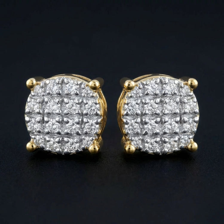 10k Yellow Gold Diamond Cluster Earrings 1/12 Cttw three-quarter view - GOLDZENN