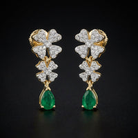 3/8CTW Natural Diamond Flower Earrings 14k Yellow Gold three-quarter view - GOLDZENN