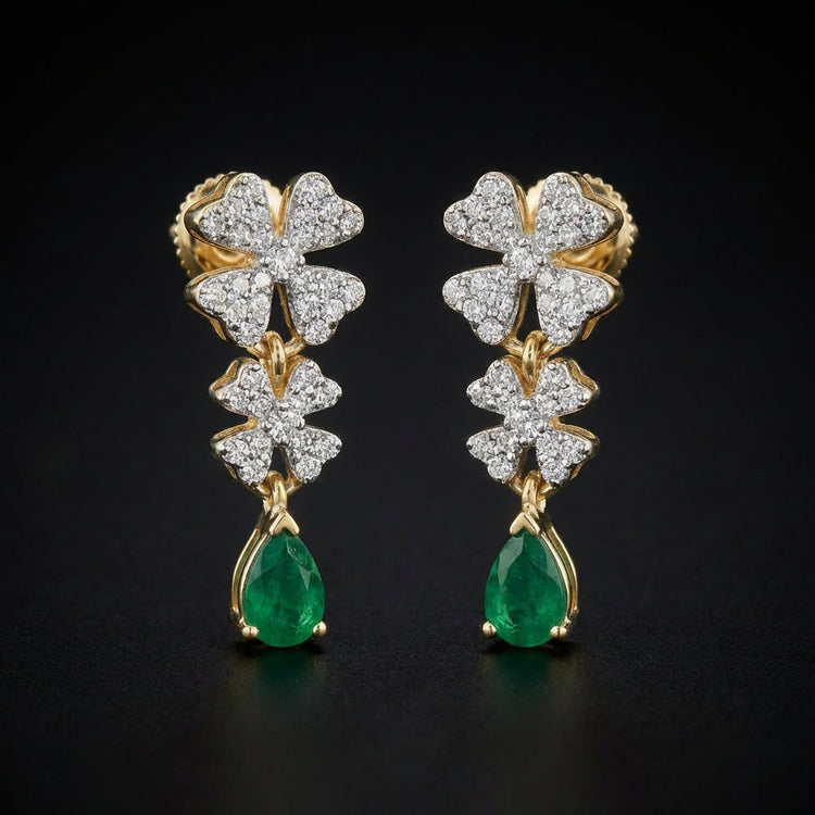 3/8CTW Natural Diamond Flower Earrings 14k Yellow Gold three-quarter view - GOLDZENN