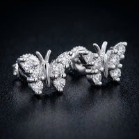 10k White Gold Diamond Butterfly Earrings 1/5 Cttw three-quarter view - GOLDZENN
