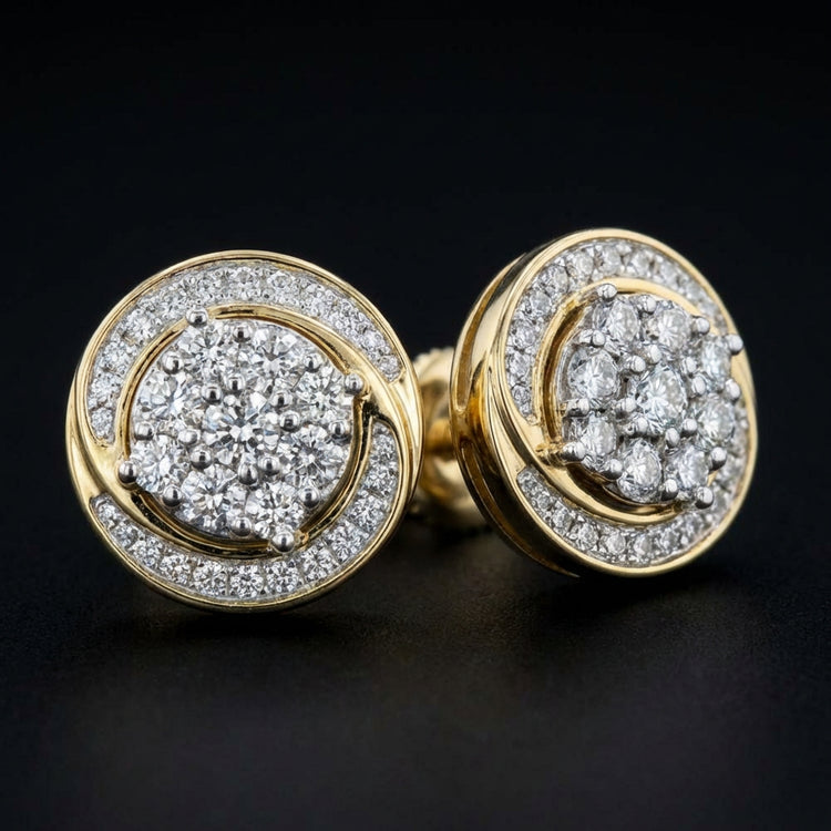 10k Gold Diamond Cluster Earrings 1/5 Cttw three-quarter view - GOLDZENN