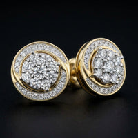 10k Gold Diamond Cluster Earrings 1/5 Cttw three-quarter view - GOLDZENN