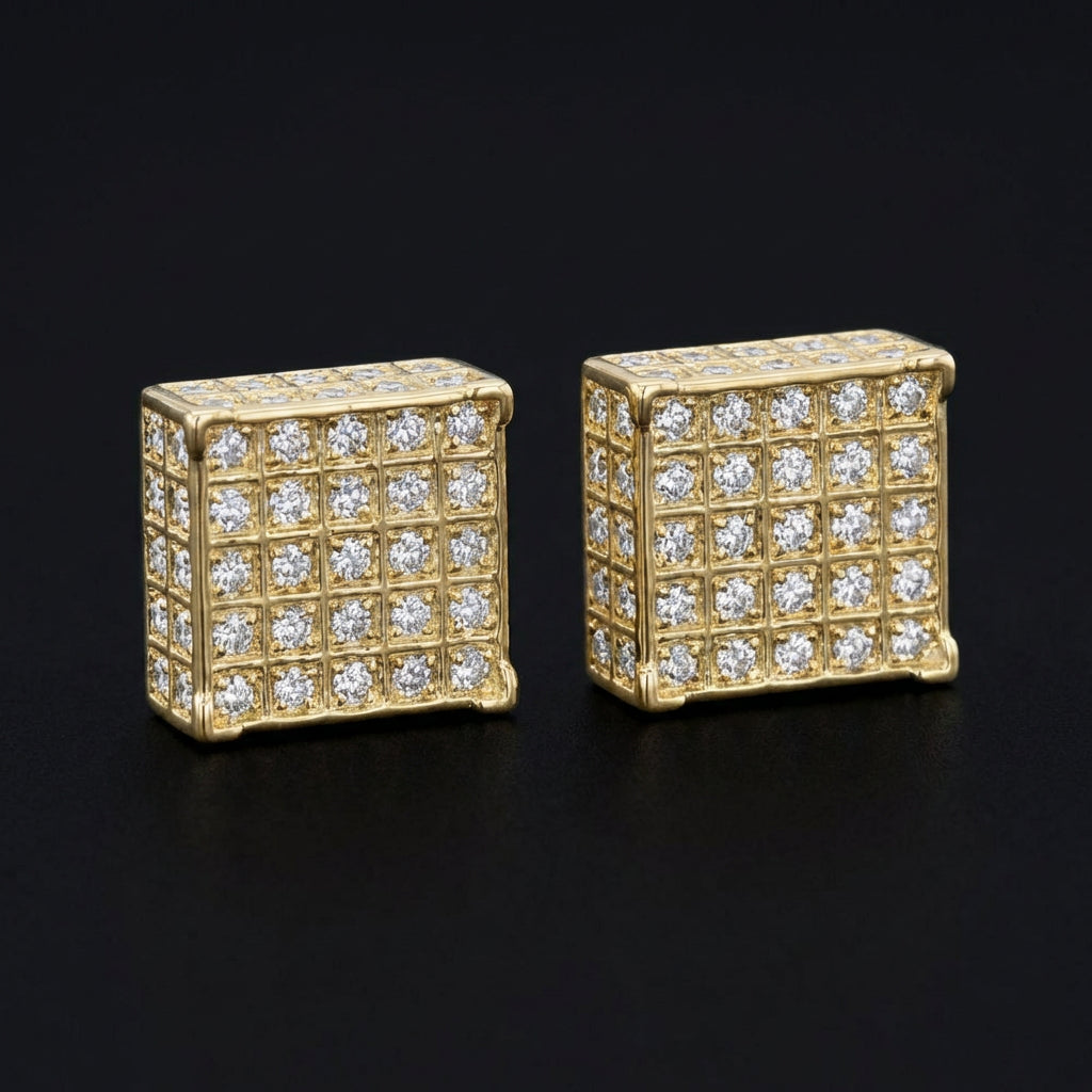 10k Gold Diamond Square Earrings 1/3 Cttw three-quarter view - GOLDZENN