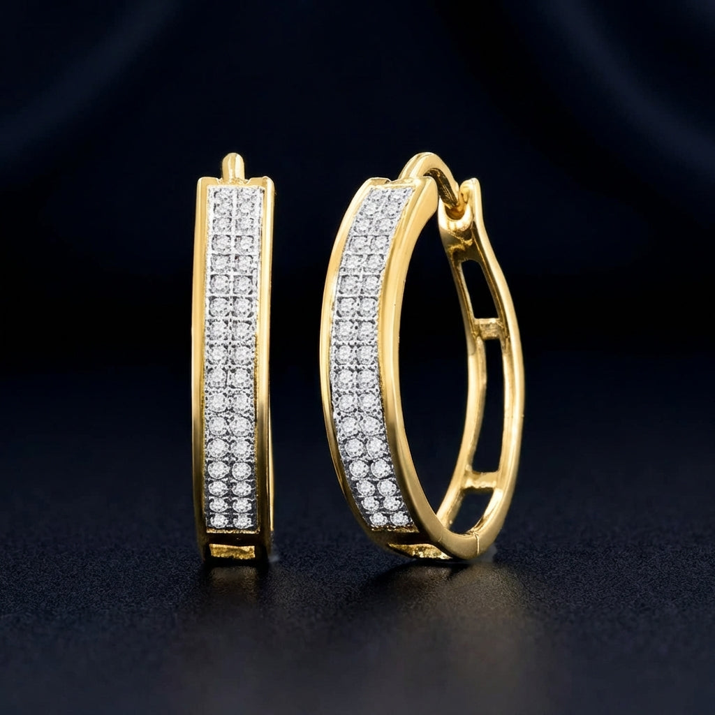 10K Gold Round Diamond Hoop Earrings 1/5 CTTW three-quarter view - GOLDZENN
