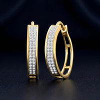 10K Gold Round Diamond Hoop Earrings 1/5 CTTW three-quarter view - GOLDZENN