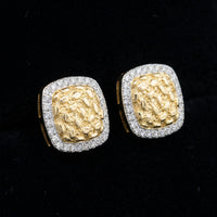 10k Gold Diamond Nugget Square Earrings 1/4 Cttw three-quarter view - GOLDZENN