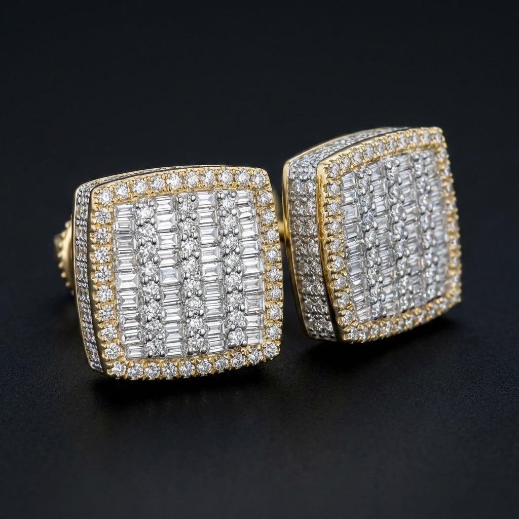 10k Yellow Gold Baguette Diamond Earrings 1 Cttw three-quarter view - GOLDZENN