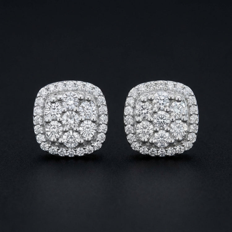 1/4CT Diamond Curved Fanuk Earrings – Sterling Silver three-quarter view - GOLDZENN