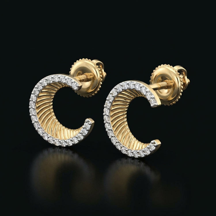 1/5CT Moon Earrings in 10K Yellow Gold three-quarter view - GOLDZENN