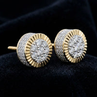 10k Gold Diamond Cluster Earrings 7/8 Cttw three-quarter view - GOLDZENN