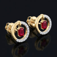 14k Yellow Gold Emerald Ruby Diamond Fashion Earrings three-quarter view - GOLDZENN