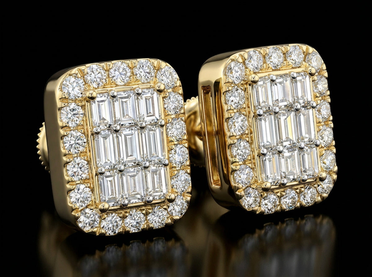 1/5 CTW Natural Diamond Emerald Baguette Earrings three-quarter view - GOLDZENN