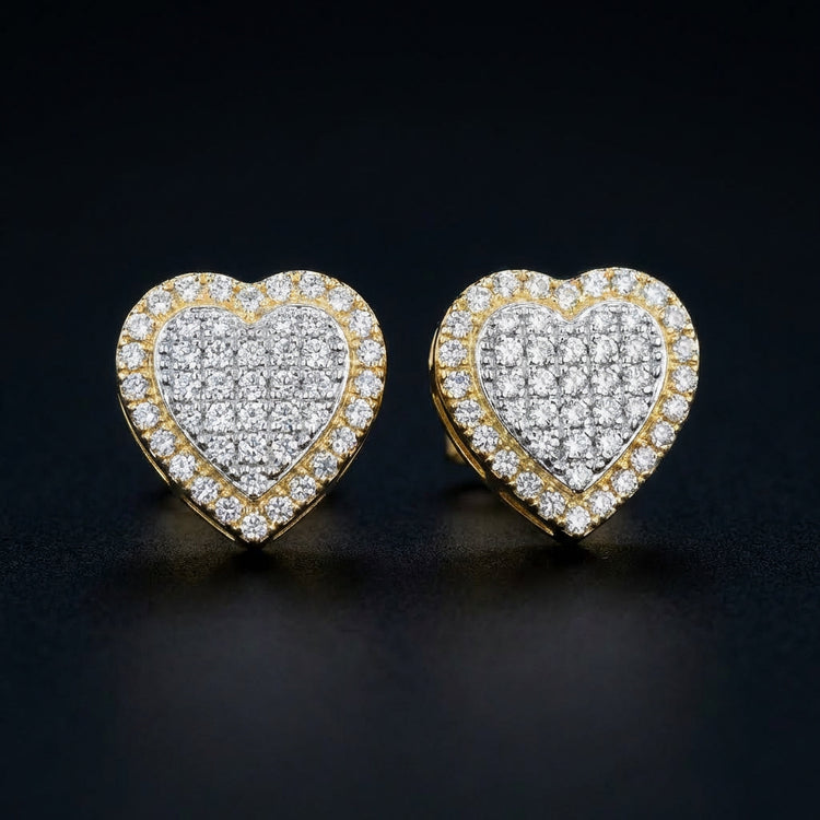 3/8CTW Diamond Heart Earrings 10K Yellow Gold three-quarter view - GOLDZENN