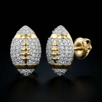 10k Gold Diamond Football Earrings 1/3 Cttw three-quarter view - GOLDZENN