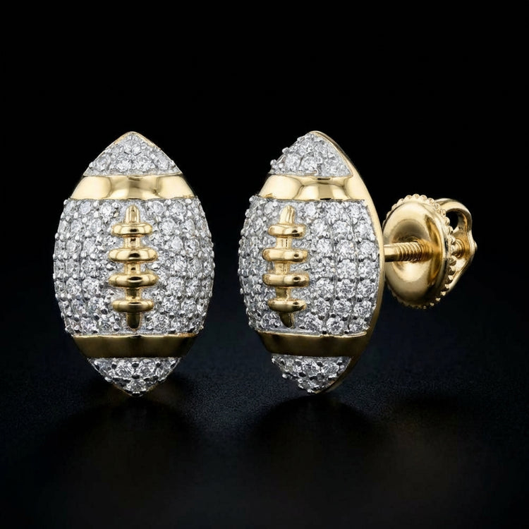 10k Gold Diamond Football Earrings 1/3 Cttw three-quarter view - GOLDZENN