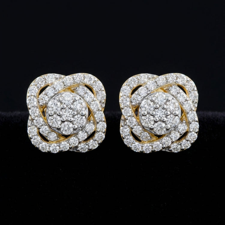 5/8CT Natural Diamond Flower Earrings in 10k Gold three-quarter view - GOLDZENN
