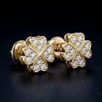 10k Yellow Gold Diamond Clover Earrings 1/6 CTW three-quarter view - GOLDZENN