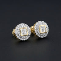 10K Gold Diamond Circle Cluster Earrings 1/2 CTTW three-quarter view - GOLDZENN