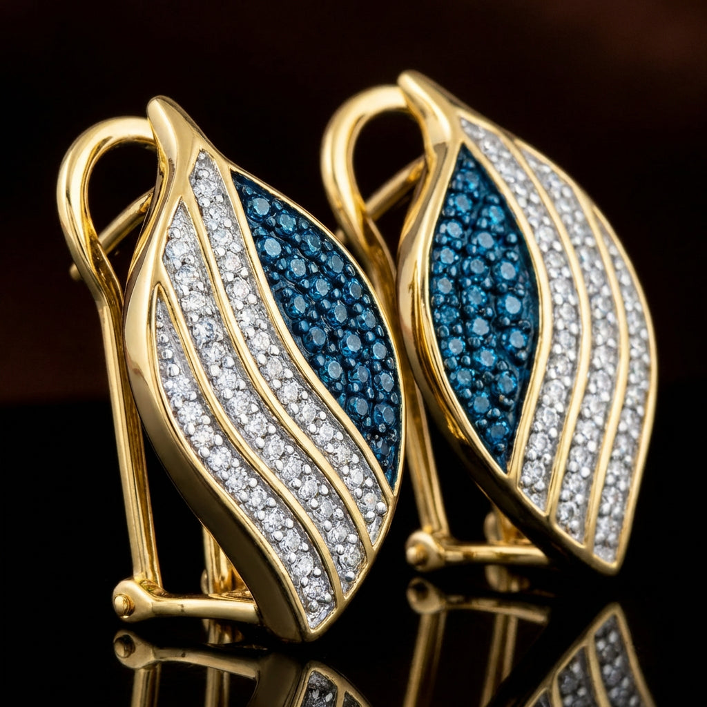 10k Yellow Gold Blue Diamond Earrings 1/2 Cttw three-quarter view - GOLDZENN