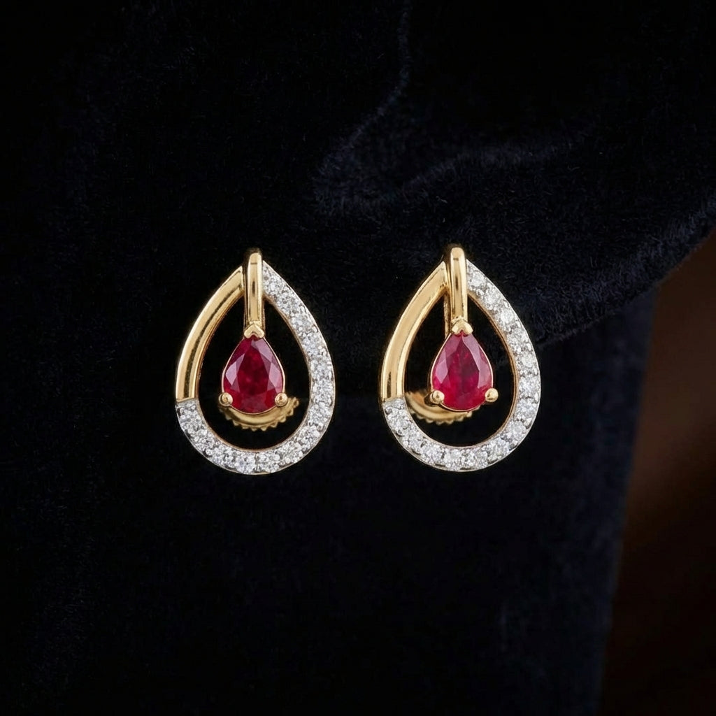 14k Yellow Gold Diamond Fashion Earrings 1/8 CTW three-quarter view - GOLDZENN