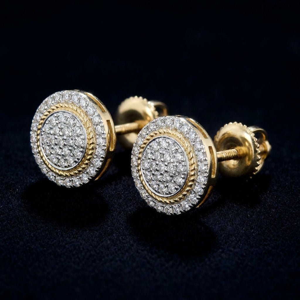 10k Yellow Gold Diamond Circle Earrings 1/4 Cttw three-quarter view - GOLDZENN