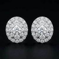 1CTW Diamond Oval Earrings – 14K White Gold three-quarter view - GOLDZENN