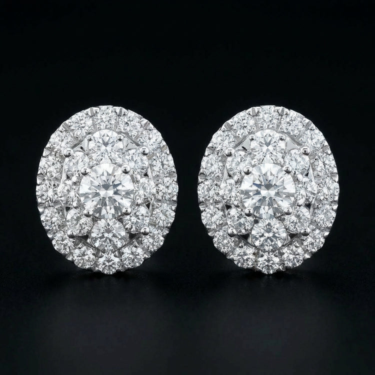 1CTW Diamond Oval Earrings – 14K White Gold three-quarter view - GOLDZENN