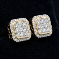 10k Yellow Gold Round Diamond Square Earrings 5/8 Cttw three-quarter view - GOLDZENN