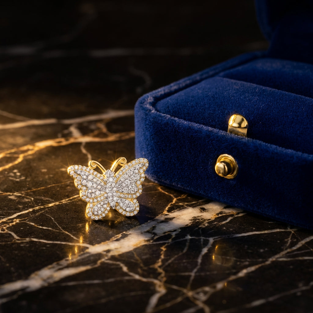 10k Gold Butterfly Diamond Earrings 1 1/2CTW luxury presentation - GOLDZENN