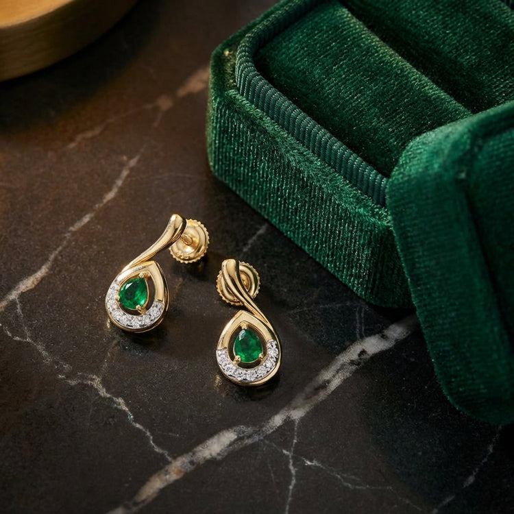 1/20CTW Natural Diamond Earrings in 14k Yellow Gold luxury presentation - GOLDZENN