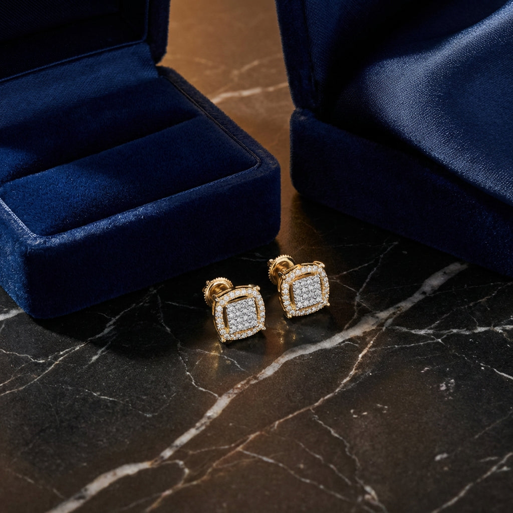 Men’s Diamond Earring 3/8 CT in 10k Yellow Gold luxury presentation - GOLDZENN
