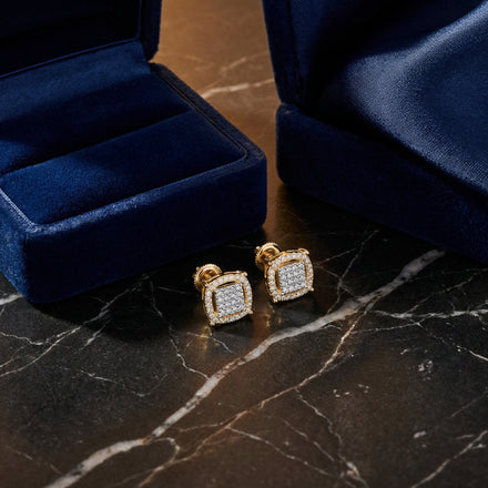 Men’s Diamond Earring 3/8 CT in 10k Yellow Gold luxury presentation - GOLDZENN