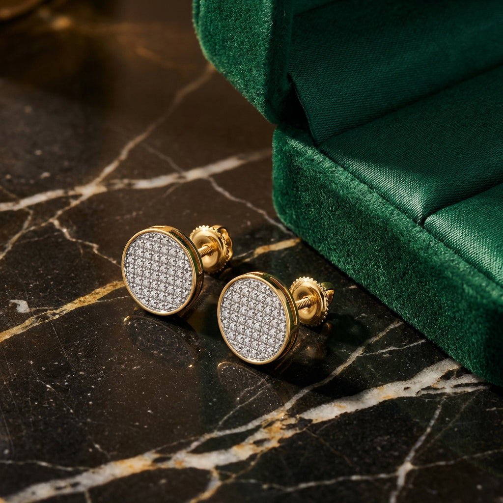 10k Yellow Gold Diamond Circle Earrings 1/5 CTTW luxury presentation - GOLDZENN