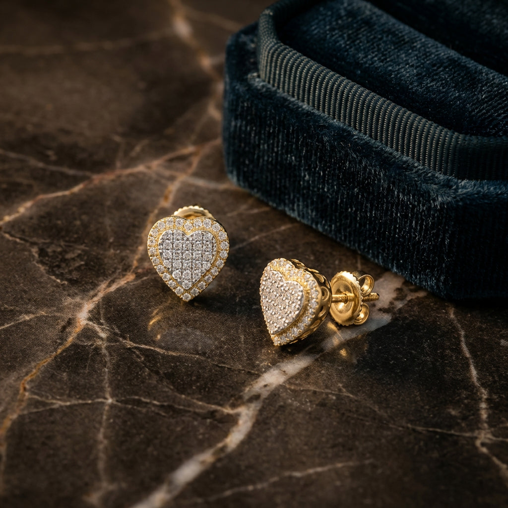 3/8CTW Diamond Heart Earrings 10K Yellow Gold luxury presentation - GOLDZENN